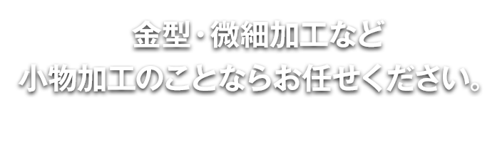 金型、微細加工など小物加工のことならお任せください。精度、納期、コストとお客様の多彩なニーズにお応えいたします。